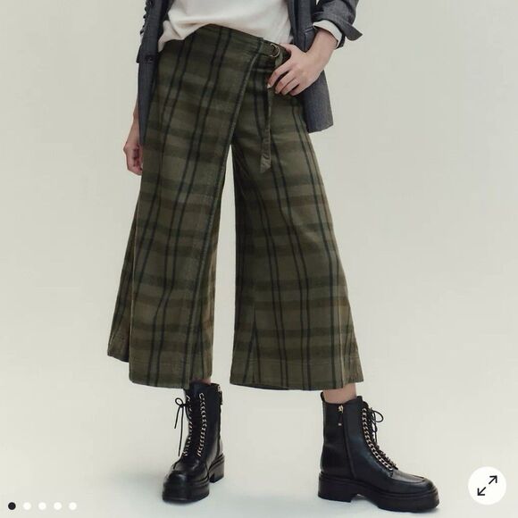 Pilcro Anthropologie Kilted Plaid Wide Leg Pants Women’s Size 26 Cropped Preppy - Picture 1 of 16